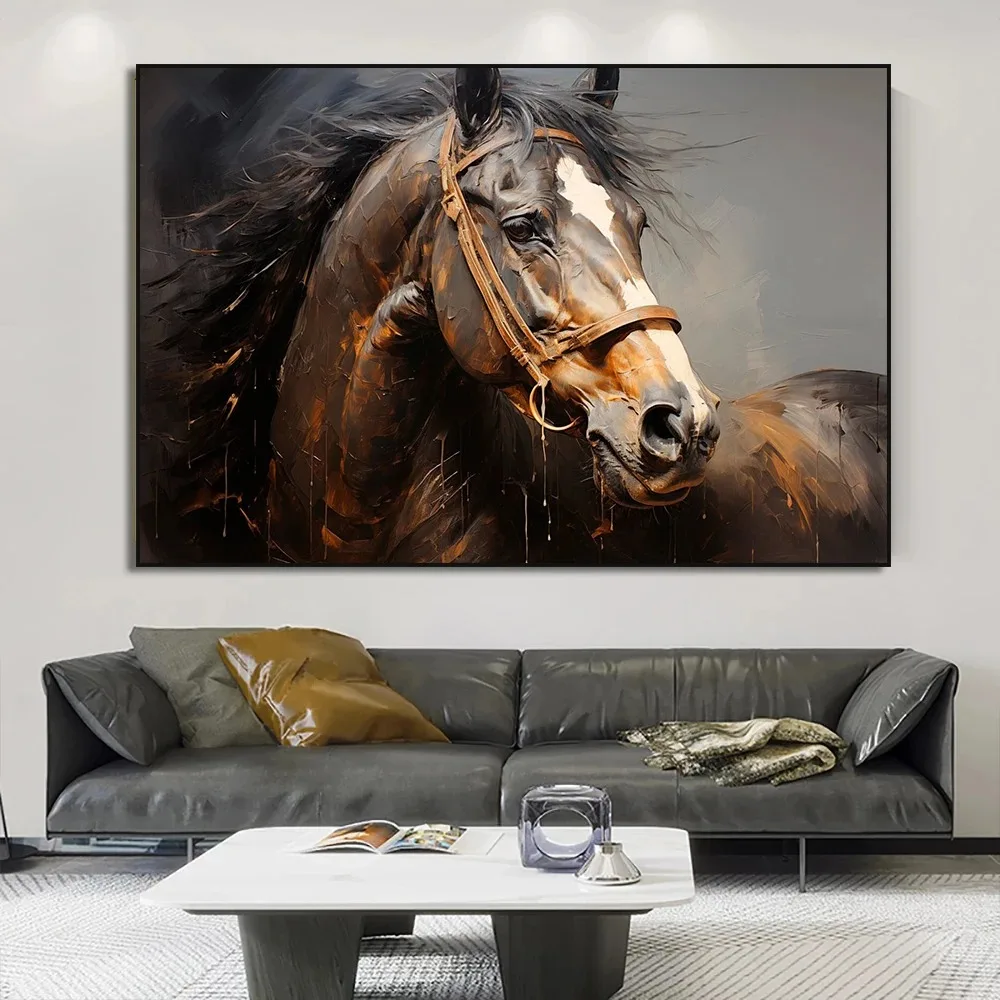 قماش اللوحة طباعة جدار الفن بارد الحيوانات البرية الحصان المشارك الأسود الحصان البني الحصان صورة الفروسية مكتب غرفة ديكور المنزل #1