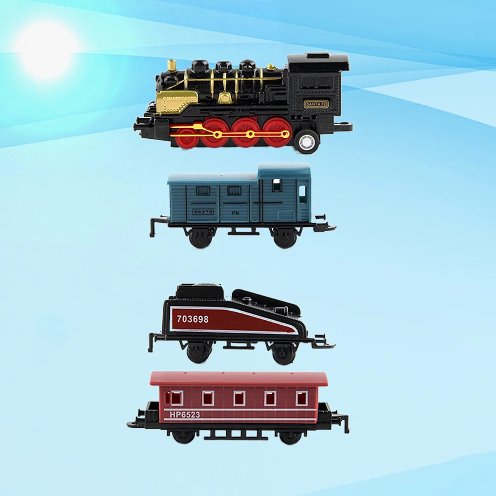 4Pcs Alloy Toy Car Vehicles Retro Steam Train Pull Back Model Train Kids Toys Set for Boys Gifts (Black)