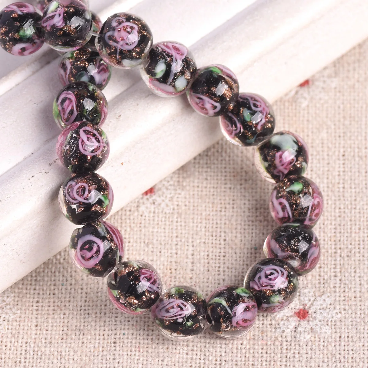 10 peças 8mm folha dourada flor artesanal lampwork contas soltas de vidro para fazer jóias descobertas de pulseira diy