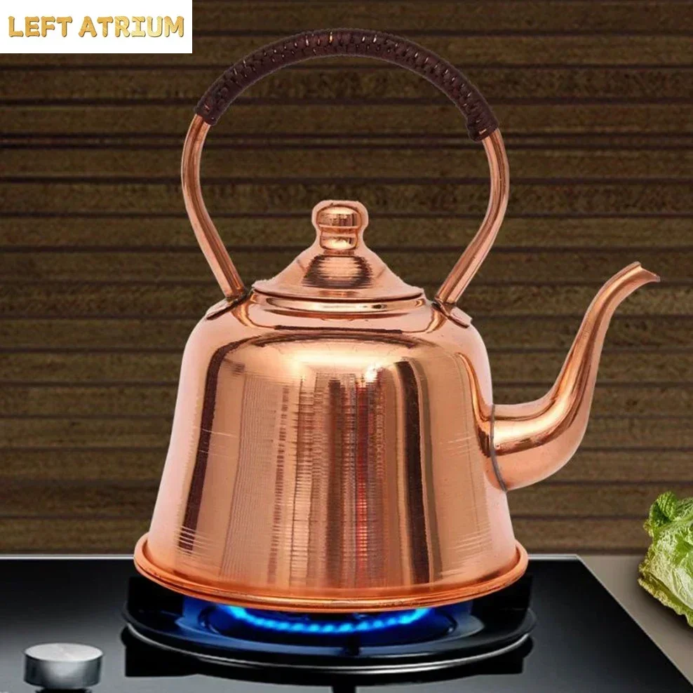2L Pure Copper Teapot Handmade Red Copper Kettle Hot Pot Add Soup Pot Induction Cooker Boiling Water Kettle Cold Kettle For Home