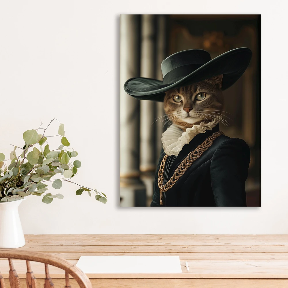 Custom Royal Pet Portrait Poster Elegant Aristocrat Renaissance Pet Cat Animal Prints Pet Room Wall Art Decor Canvas Painting