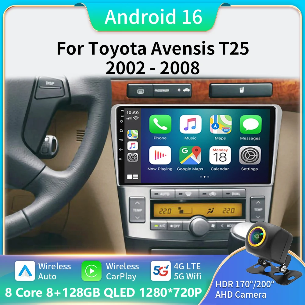 

WIFI Android Auto For Toyota Avensis T25 2002 - 2008 Video Player Car Radio GPS Navigation Multimedia Stereo Carplay No 2din DVD