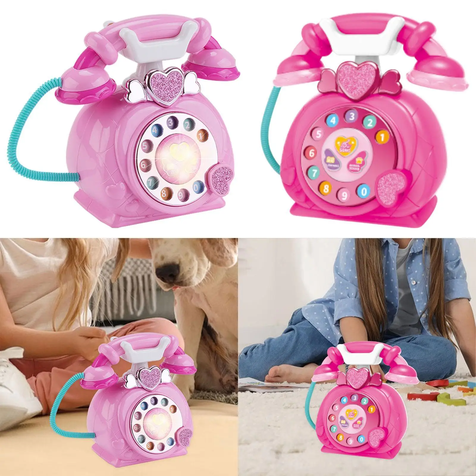 Rotary Pretend Play Phone โทรศัพท์บ้านแบบมีสายแบบย้อนยุคสําหรับเด็กวัยหัดเดินก่อนวัยเรียน