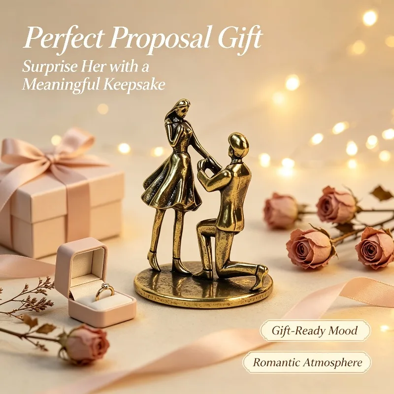 Mini 20×31mm Brass Propose Couple Statue Kneeling Man Figurine Desktop Display Romantic Souvenir for Wedding Valentine Gift