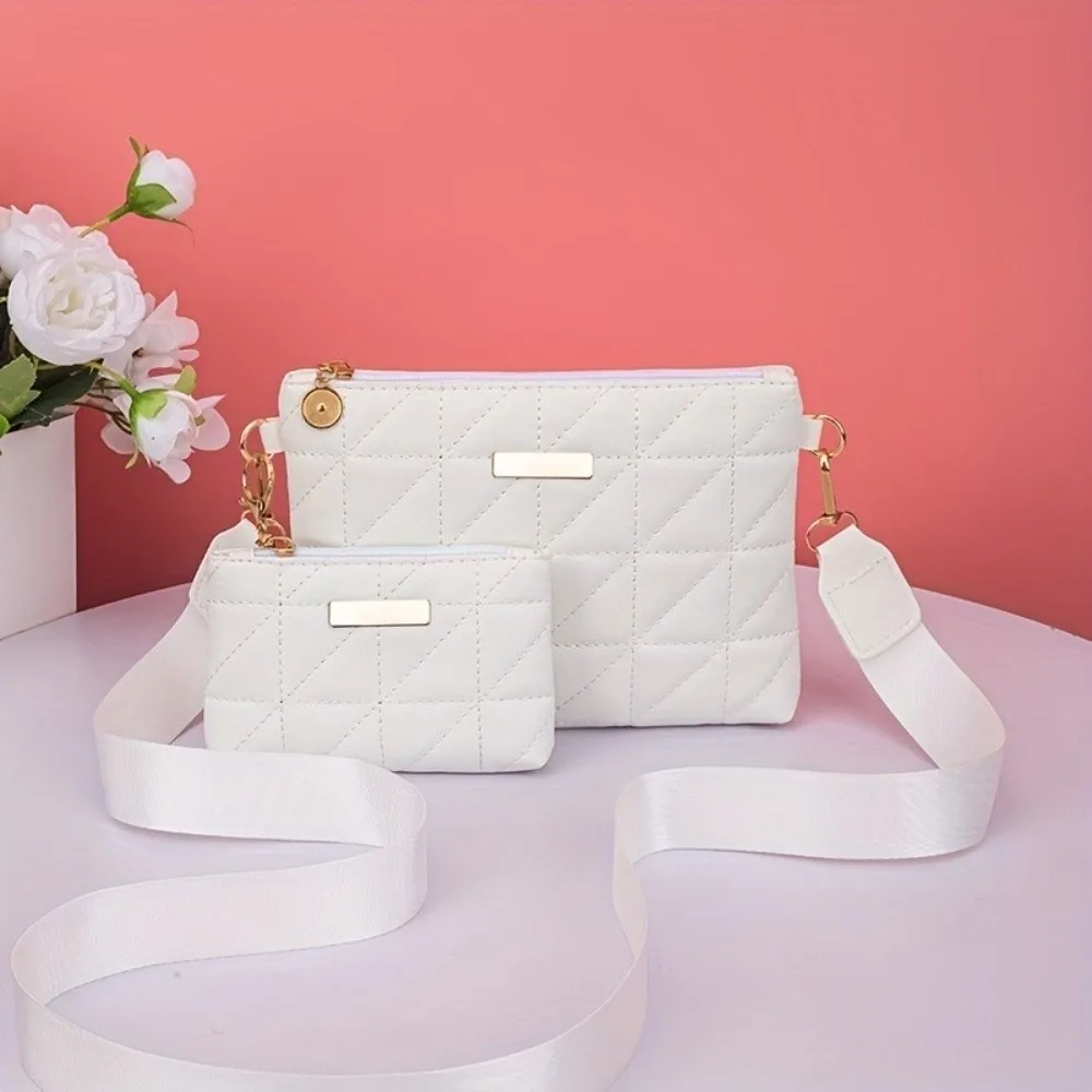 2Pcs Portable PU Leather Phone Bag Wallet Solid Color Multi-functional Mini Clutch Bag Quilted Design Crossbody Bag Daily Use
