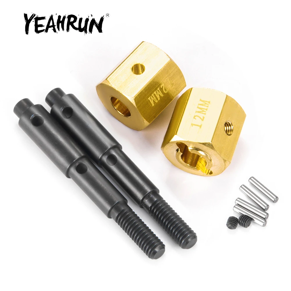 

YEAHRUN 2Pcs Steel Portal Stub Axle Drive Gear Shaft+12mm Brass Wheel Hex Extended Adapter for Redcat GEN8 1/10 RC Crawler Car