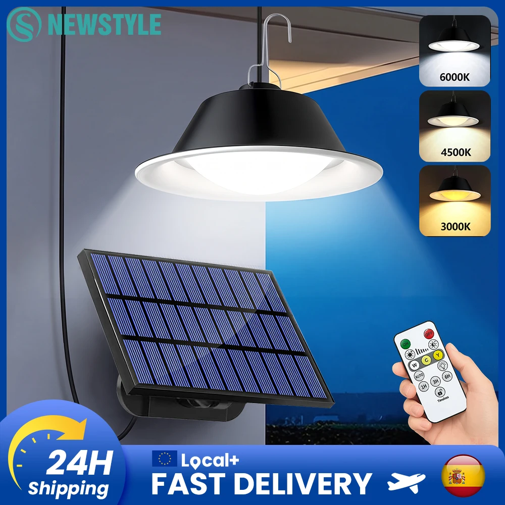 Solar-Schuppenleuchte für Innen- und Außenbereich mit kabelloser Fernbedienung, 70 LEDs, 3000K-6000K, 3 Beleuchtungsmodi, 1/3/6-Stunden-Timer, IP65 wasserdicht, Solarpanel mit 3600mAh