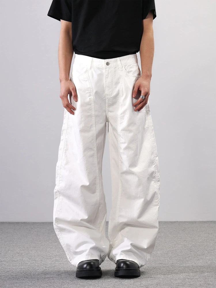 

ISTURE American Retro White Curved Knife Casual Pants Loose Wide Leg Pure Cotton Men's Long Pants Youthful Vitali Sle