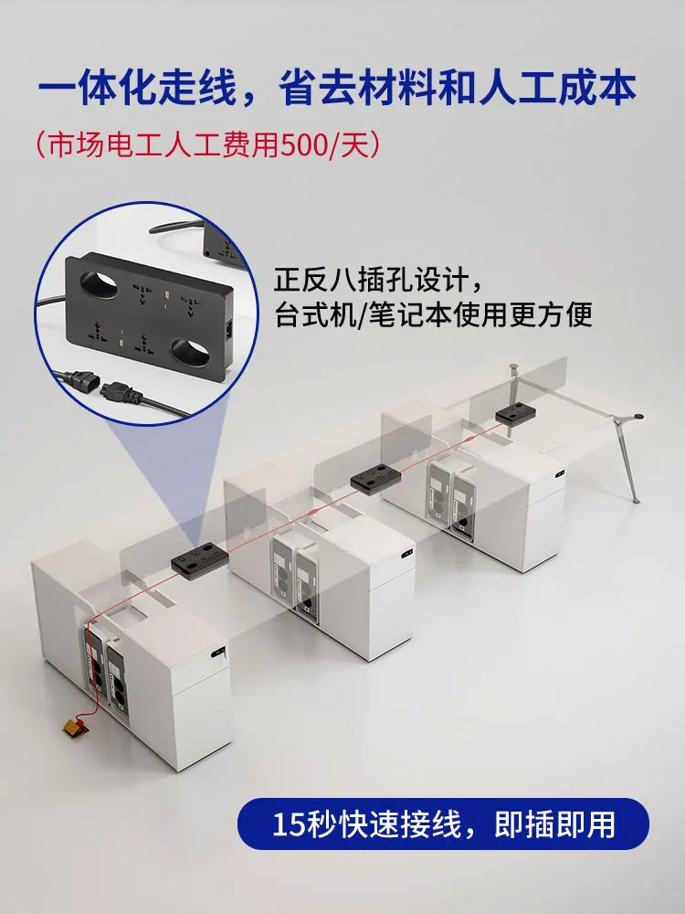 Modern double six four person workstation screen card table and chair combination