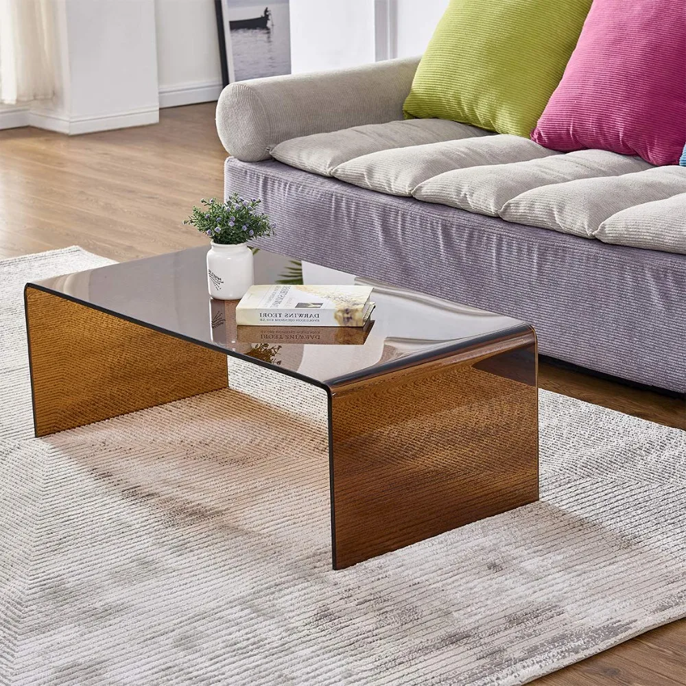 

Premium Tempered Glass Coffee Table,Small Modern Coffee Table for Living Room,Match Well with Rug (Brown, Customized
