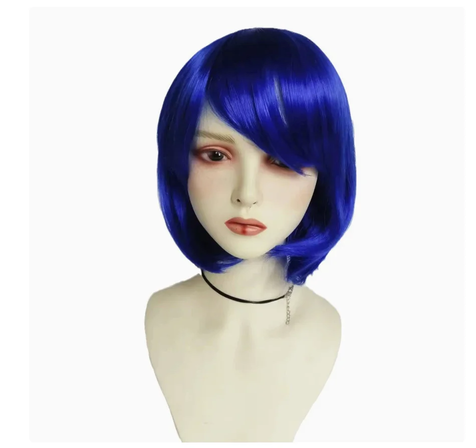 영화 코랄라인 코스프레 여성 소녀 여성용 k 블루 보브 가발 컬러 보브 합성 가발 코스프레 할로윈 파티용