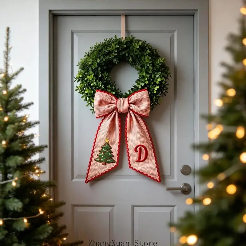 Weihnachtskranz-Schärpenband, langer Schwanz aus Polyesterstoff mit rot-weißen Nadelstreifen für Türen, Bäume und Geschenke, 3 x – Detail 4