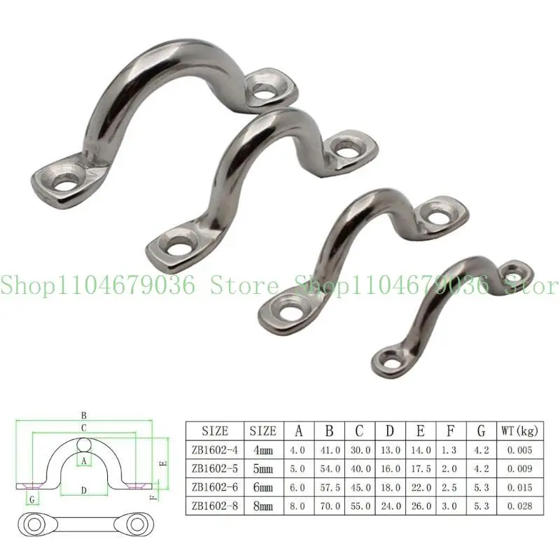Stainless Steel Bimini Boat Top Pad Eye Deck Loop Strap Tie Down Point Footman Loop Used for Kayak Canoe Rigging