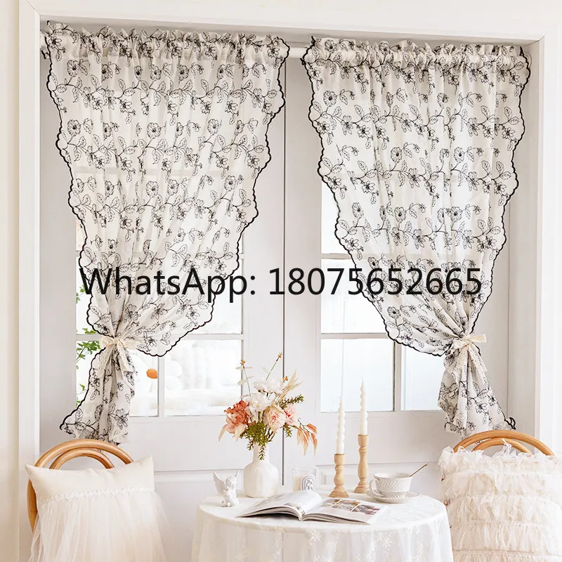 French chic lace sheer curtain - no-drill partition door curtain