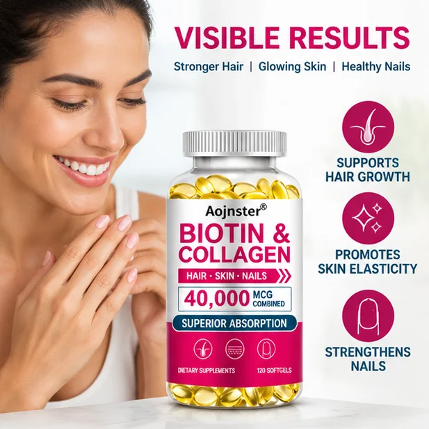 Biotin Collagen Blend Softgels Combined, Easy Absorption Dietary Supplement, Nutritional Support for Hair, Skin and Nails