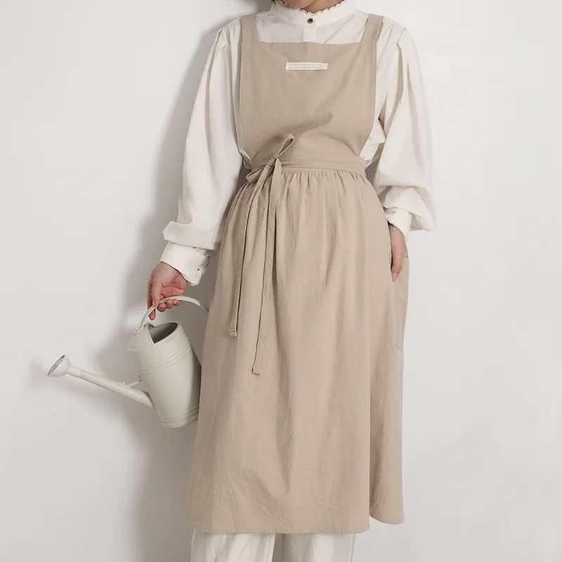 

Brief Nordic Wind Pleated Skirt Kitchen Cooking Aprons Dress for Women with Pockets Cute for Baking Painting Gardening Cleaning