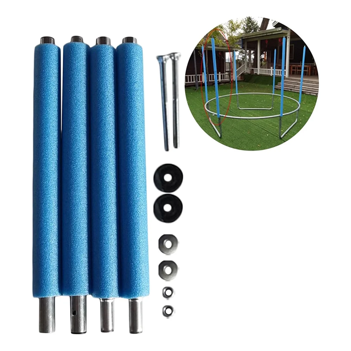 Trampoline Poles Replacement, with Trampoline Poles Anti-Collision Protector, with Screws Enclosure Straight Tube 1.96m