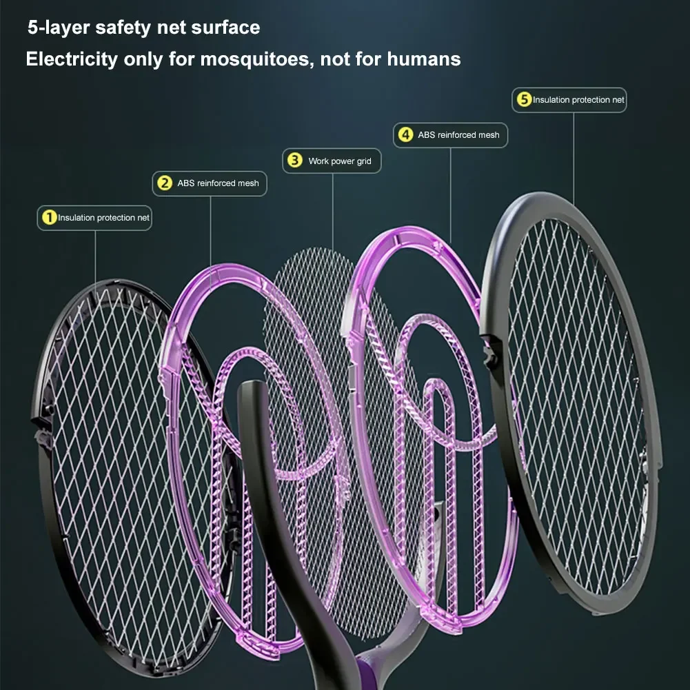 1200mAh Mosquito Killer Rechargeable Electric Fly Swatter Rotating Head Anti-Mosquito Racket With Fly Trap Lamp Insect Catcher