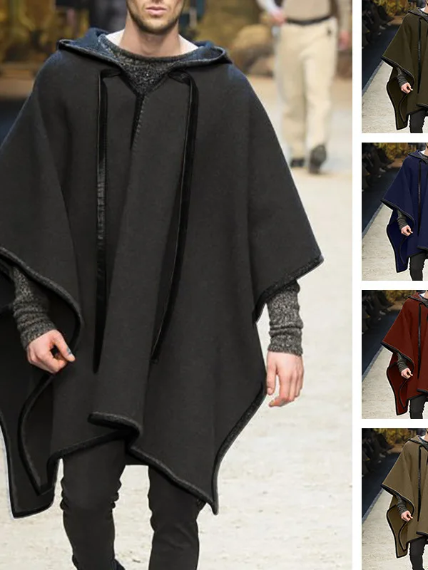 

Casual Hooded Men's Cloak oulder Season Winter Faion Outerwear Loose Fit Overhead Wrap Sle American Leisure Coat