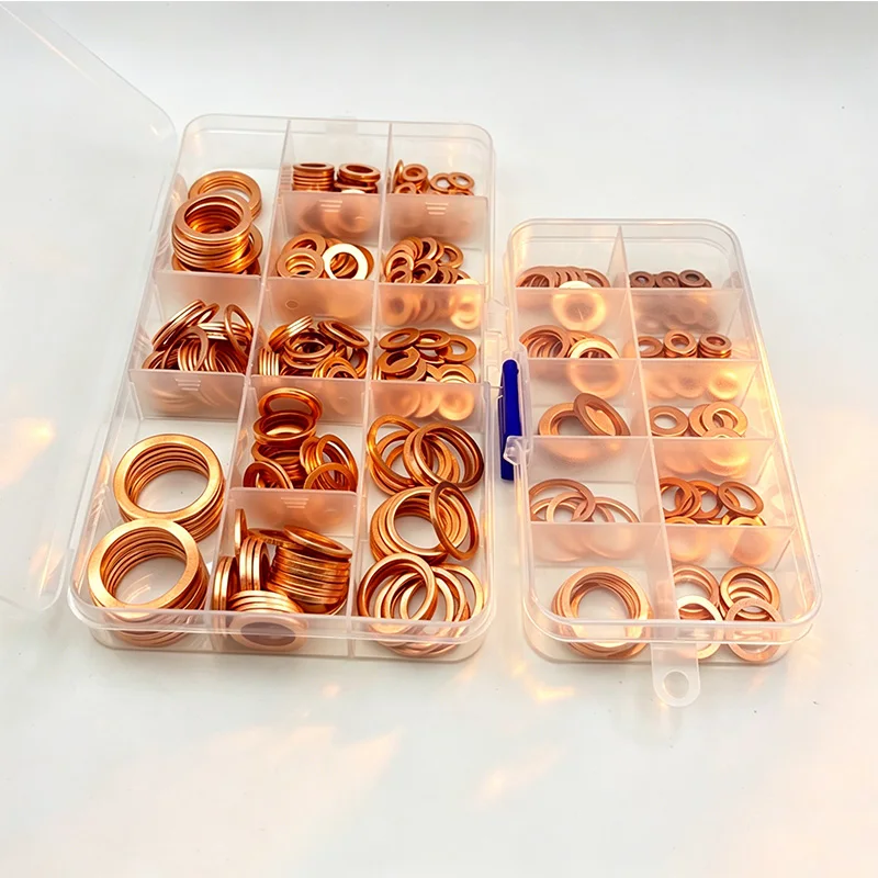 Premium Copper Metric Sealing Crush Washers Kit Flat Ring Oil Drain Plug Crush Gasket Seal Bolt for Automotive Motorcycles