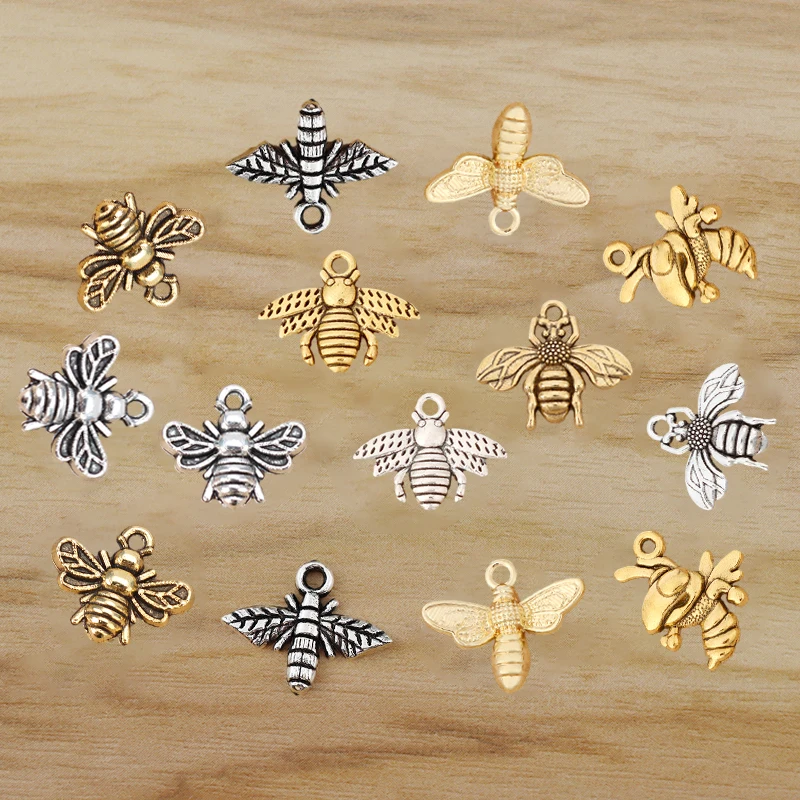 

50pcs Antique Gold/Silver Color Bumble Bee Honeybee Insects Charms Pendants Beads For DIY Necklace Jewelry Making Accessories