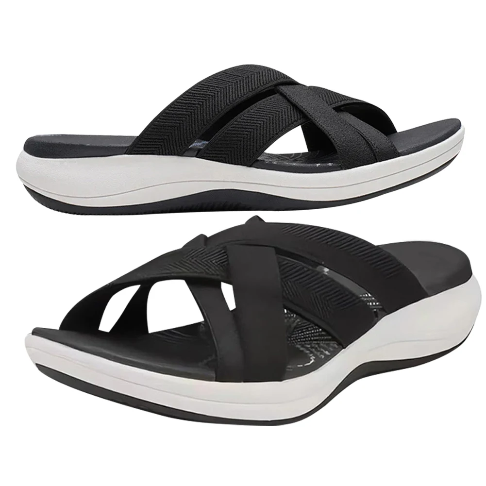 Women Thick Cushion Slippers Wide Width Cross Strap Casual Beach Sandals Open Toe Soft Sandals Lightweight for Summer