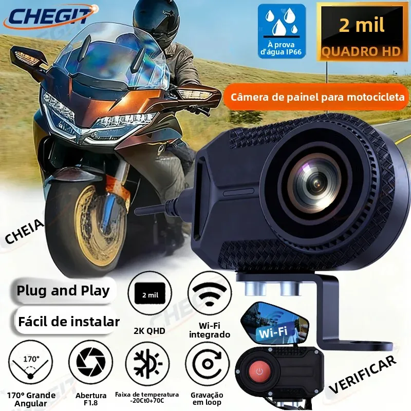 Câmera de painel para motocicleta à prova d'água IP66 DVR 170 °   Gravação de loop de lente grande angular WiFi Visão noturna Suporte para sensor G 32 GB 64 GB 2K HD