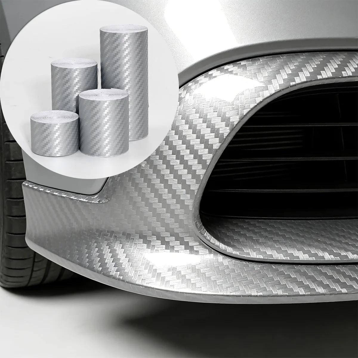 3D Car Carbon Fiber Sticker DIY Paste Protector Strip Auto Door Sill Side Mirror Anti Scratch Tape silver Waterproof Film