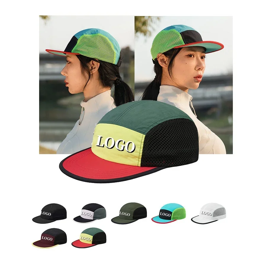 

Custom Logo Spring and Summer Splicing Mesh Flat Edge Hat Outdoor Adjustable Five-panel Baseball Cap for Men and Woman Gorras
