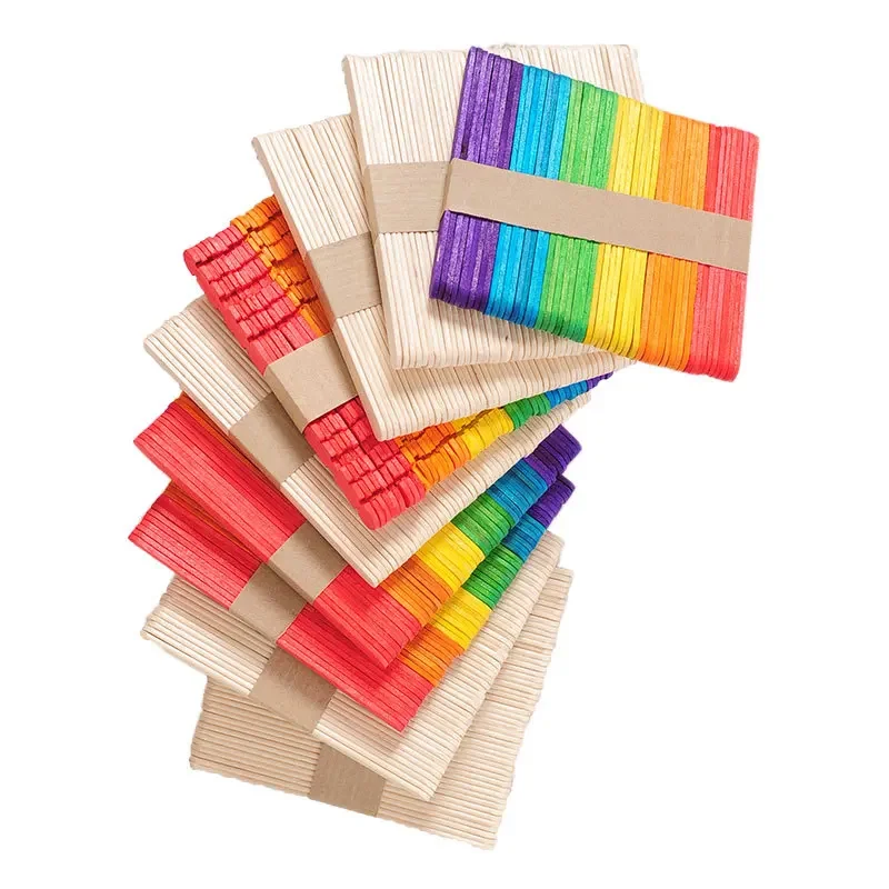 300PCS Wood Craft Sticks Natural Wood For DIY Craft Creative Designs and Children EducationIce Cream Sticks Cake Tools