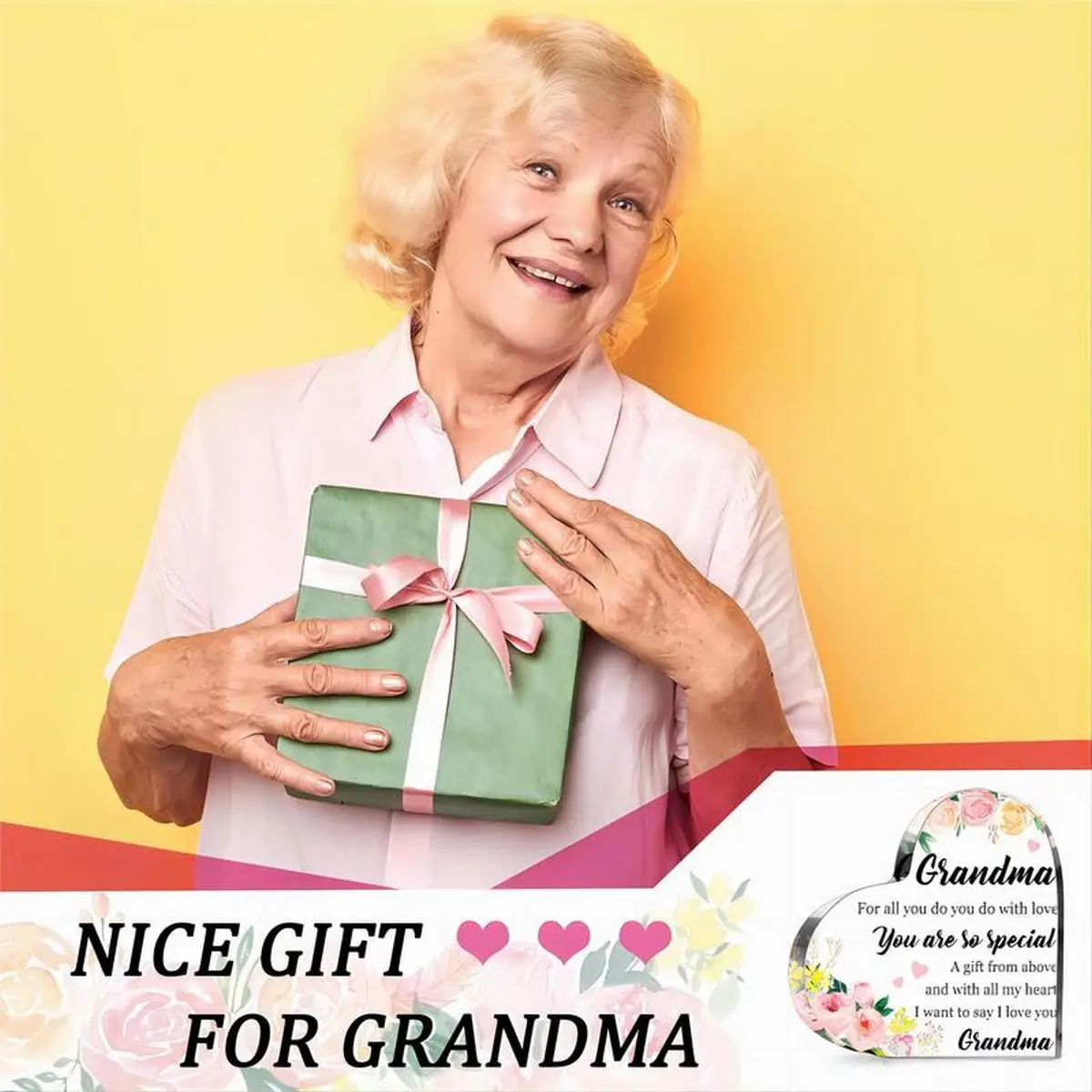 Grandma\'s gift, a birthday gift from grandchildren to grandma, acrylic heart-shaped tabletop decoration gift