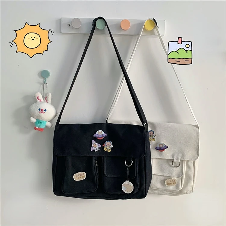 Leinwand Diagonal Umhängetaschen Jugend Mode Casual Damen Handtasche Schulter Tasche Einfarbig Messenger Taschen für Mädchen Schule Taschen – Detail 2