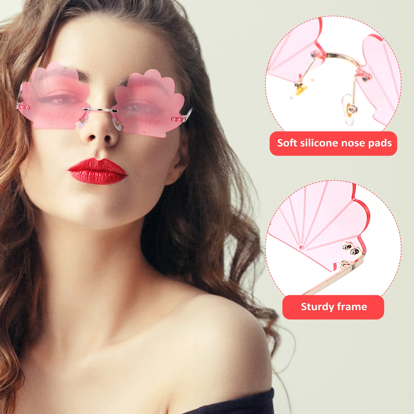 2 stuks gouden frame shell zonnebril frameloos ontwerp lichtgewicht comfortabele schelp zonnebril voor vrouwen feest foto rekwisieten