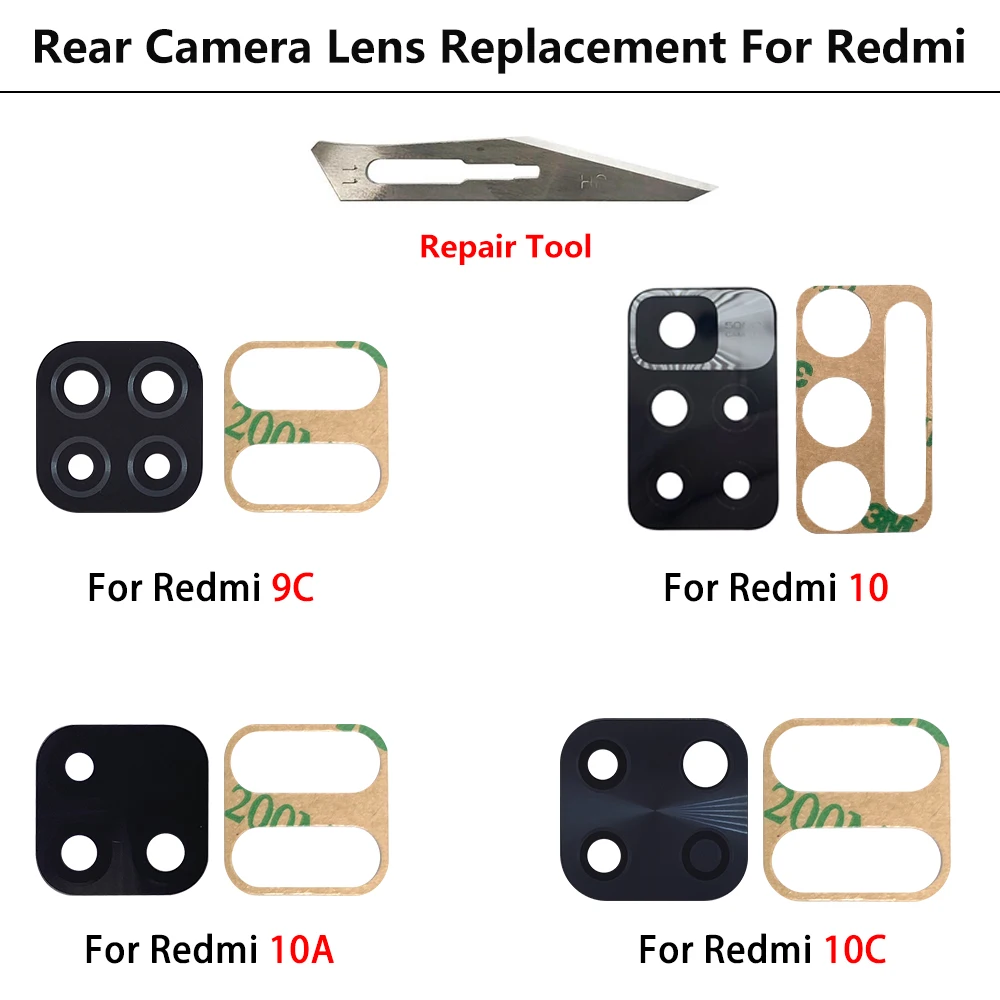 2Pcs Camera Glass For Xiaomi Redmi 12C 10A 10C 10 9T 9A 9C 9 8A 8 7 7A Rear Back Camera Lens Glass + Sticker