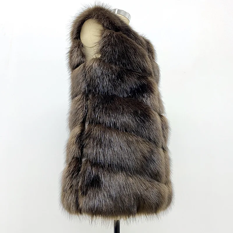 النساء فو الثعلب الفراء سترة معاطف الصلبة منتصف طول سترات من الفرو الخامس الرقبة أكمام سميكة الدافئة الفراء عادية فضفاض صالح 2025 الخريف الشتاء