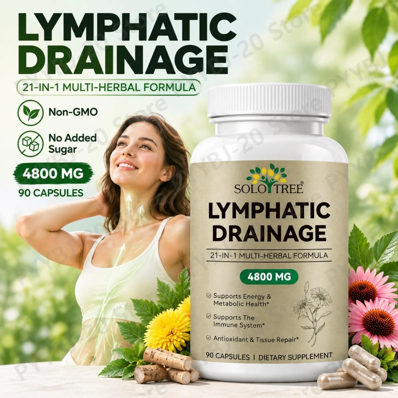 SOLOTREE Lymphatic Drainage Capsules 21-in-1 Formula Supports The Immune System and Antioxidant Tissue Repair 90 Capsules