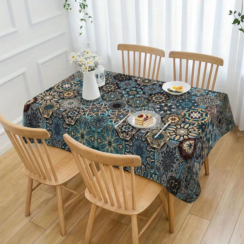 JIT + 1pc polyester tablecloth, Bohemian style, mandala pattern tablecloth.PMJ