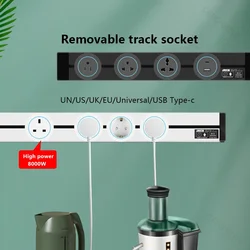 Removable Power Track Socket Round Function Adapter Plug,EU FR UK US USB C Universal Wall Electrical Track Outlet Office Kitchen