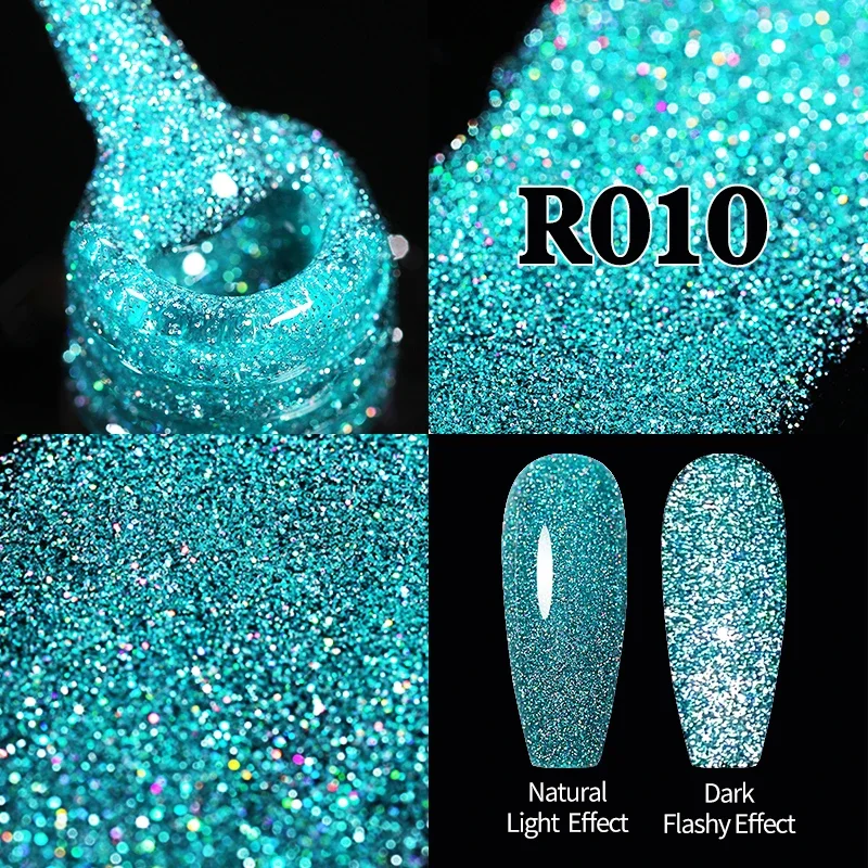 Reflective Gel Nail Polish - Blue Red Gold Glitter UV LED Varnish