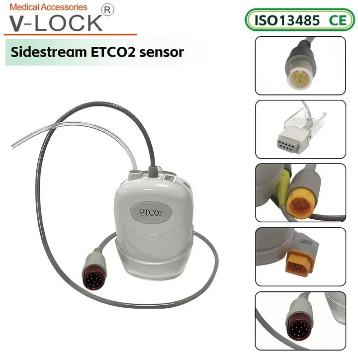 V-Lock 1008 Sidestream ETCO2 Sensor Compatible for Mindry COMEN CONTEC Masim Nihon Kohden Patient Monitor with Sampling Line Set