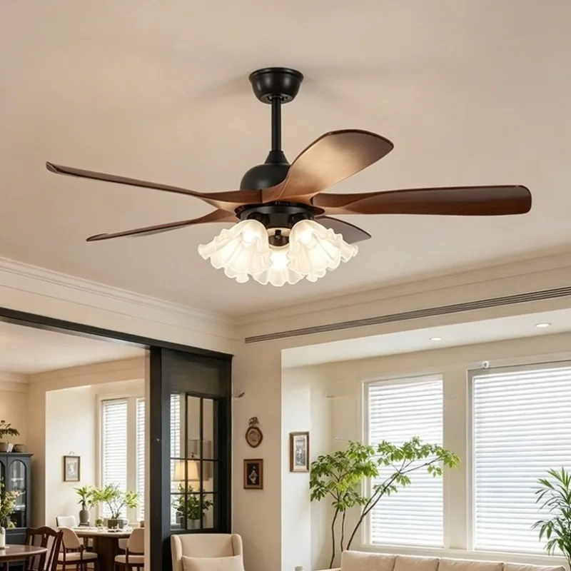 Japanese Retro Antique Ceiling Fan Lamps Offline Voice Restaurant Fan Pendant Lights Retro Dining Table Electric Fan Mute Decor