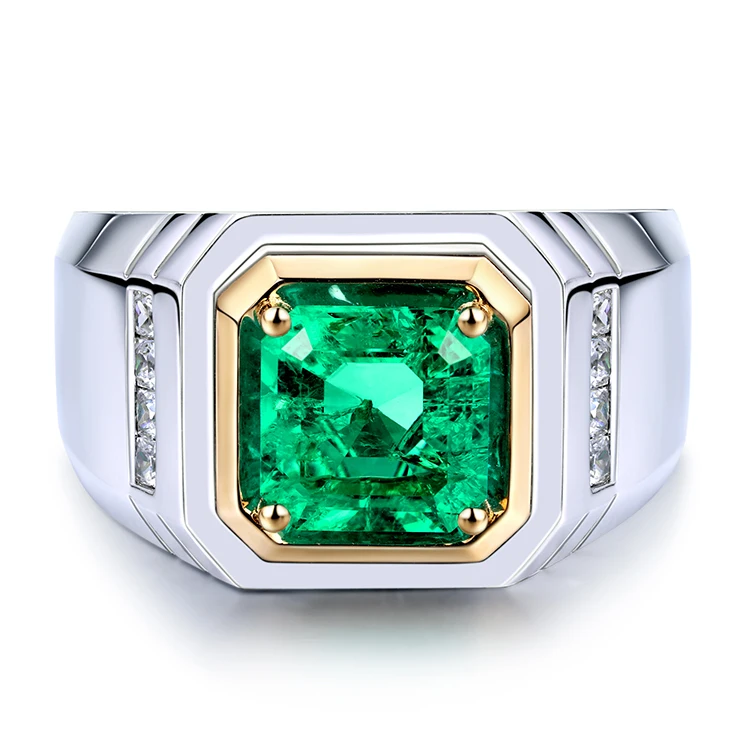 Zhanhao Wholesale Lab Grown Emerald Men Adjustable Size S925 Sterling Silver Band Ring With Stones For Men