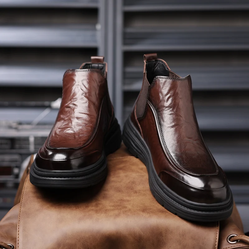 

Men High Top Boots PU Thick Sole Comfortable Non Slip Business Men Boots