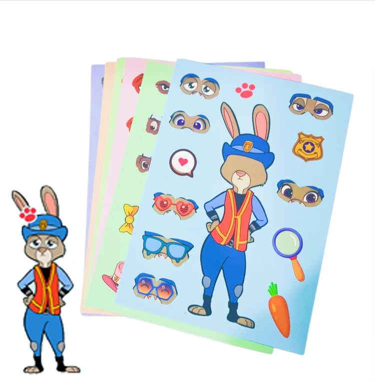 

6/12 листов: Набор наклеек-пазлов «Собери лицо» с милыми мультяшными животными, развивающие игрушки-наклейки для детей, забавные сборные пазлы, развивающие игрушки-наклейки