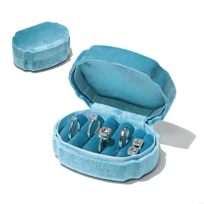  Ring and Post Earring Display Box with a Fabric-Covered Finish, Hinged Closure, and Arranged Jewelry Counter Interior