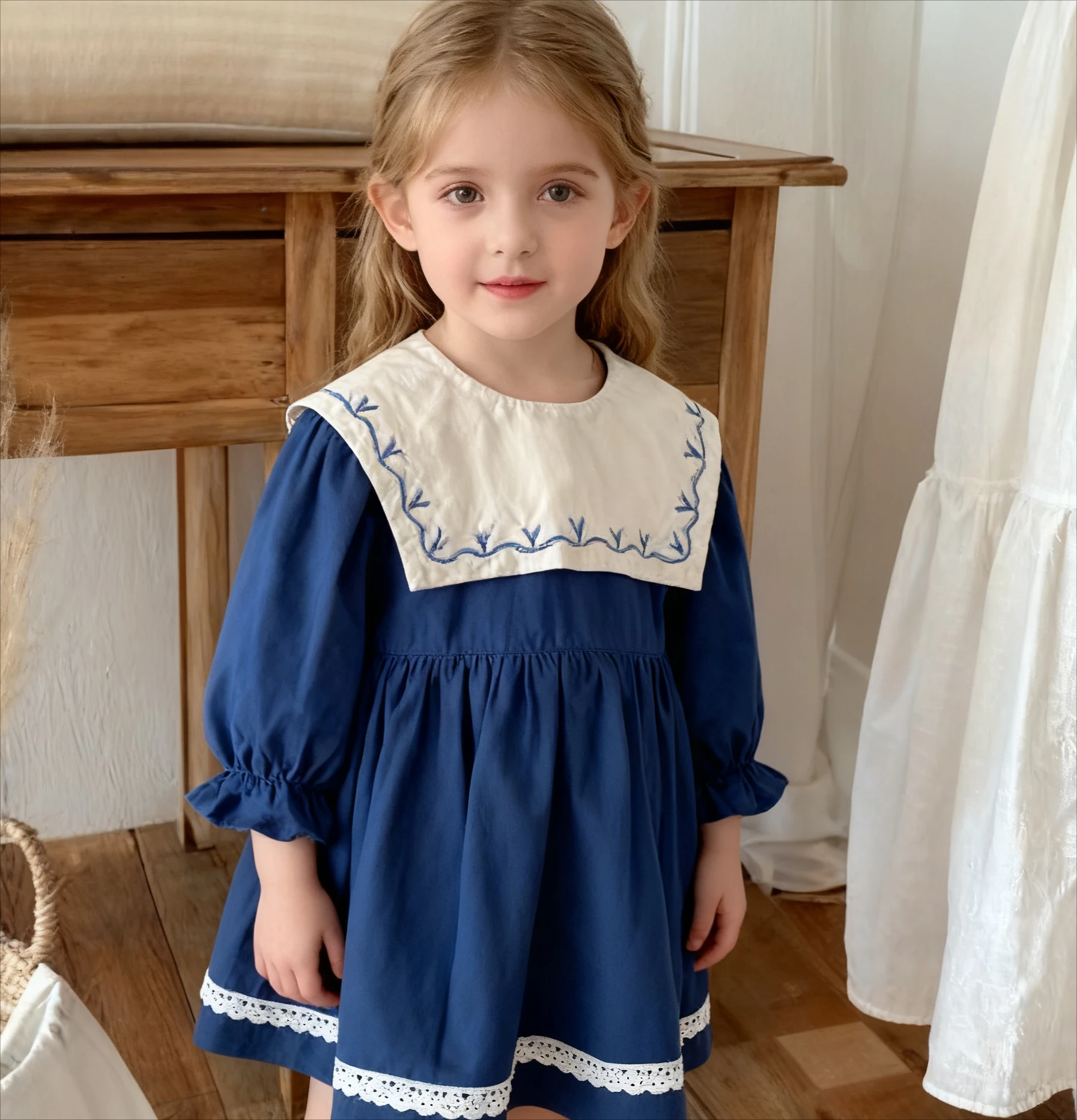

Girls Dress Large Lapel Embroidery Korean Children's Lace Princess Dress Autumn Children's Dress Skirt Solid Casual Baby