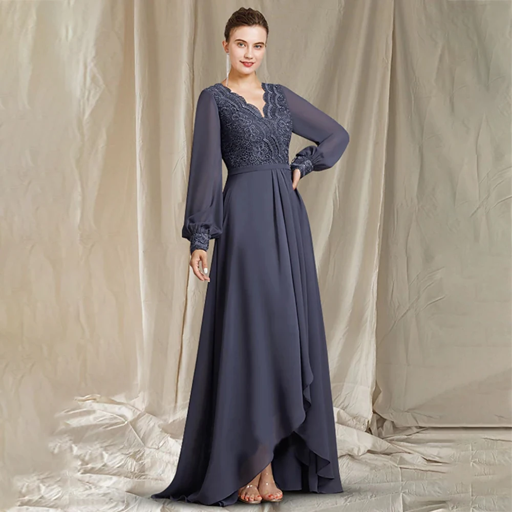 

Laxsesu A-Line Wedding Guest Dress V Neck Zipper Back Sweep Train 2022 Elegant Long Sleeves Mother Of The Bride Dresses