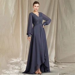 Laxsesu A-Line Wedding Guest Dress V Neck Zipper Back Sweep Train 2022 Elegant Long Sleeves Mother Of The Bride Dresses