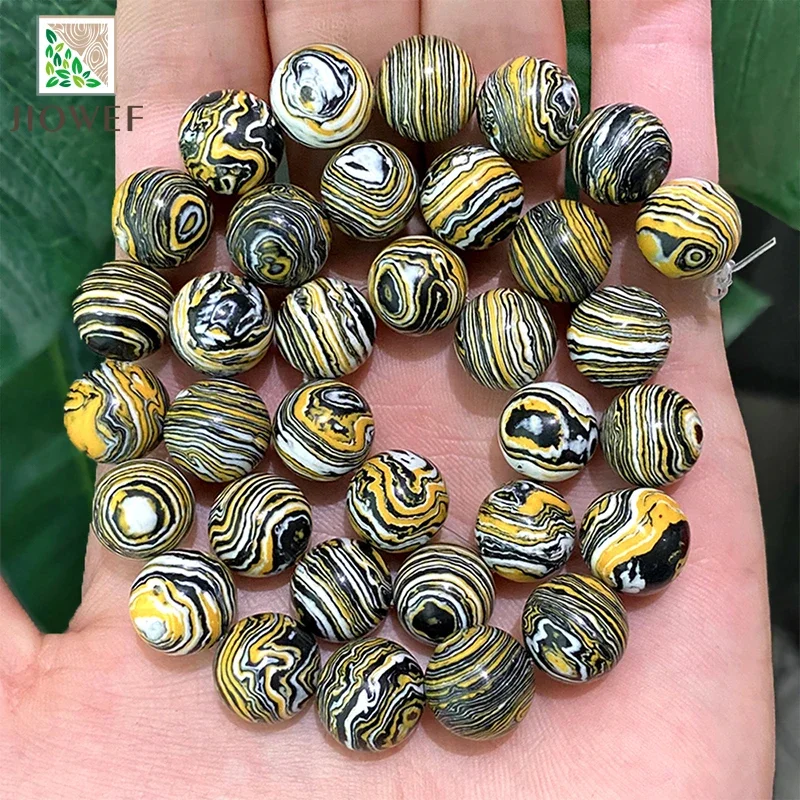 Smooth Yellow Lace Malachite Stone Round Beads for Jewelry Making 15