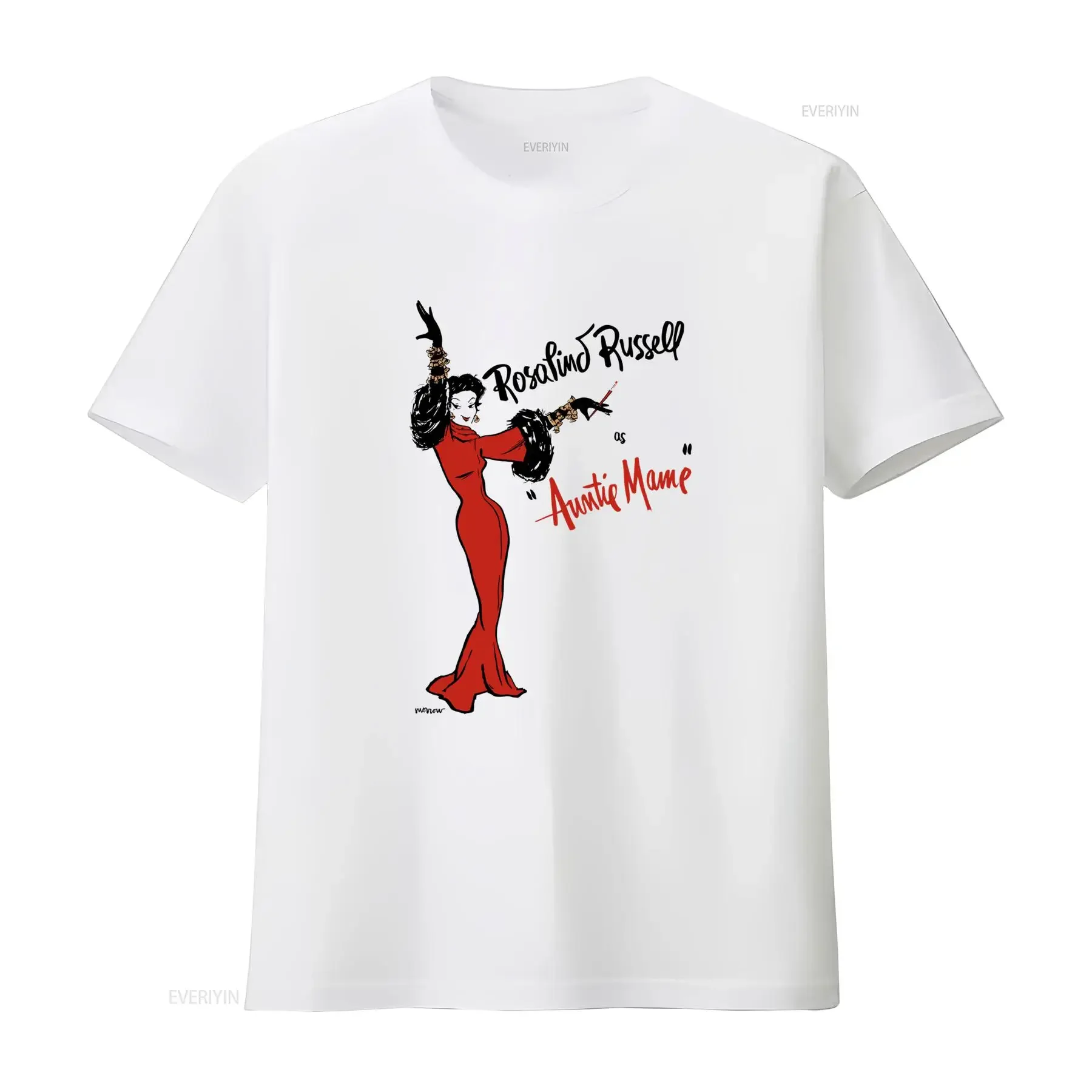 Vintage Retro Auntie Mame Red Dress Lady Print Casual T Shirt vintage Washed fashion designer clothes Versatile Slightly Soft